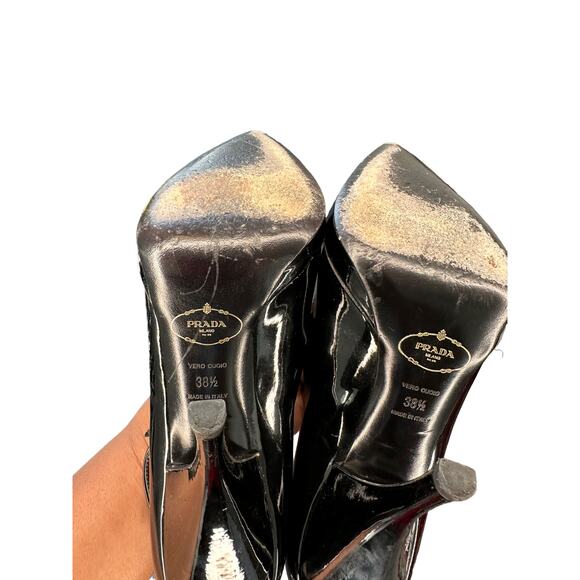 Prada Heels Black Ankle Strap Day to Night Patent Leather Pointed Toe Size 8 1/2 - Picture 11 of 13